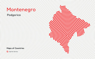 Naklejka premium Creative map of Montenegro. Political map. Podgorica Capital. World Countries vector maps series. Spiral fingerprint series 