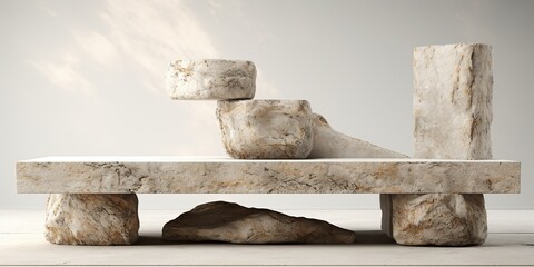 White stone podium. Created with generative - obrazy, fototapety, plakaty