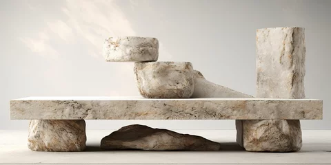 Rolgordijnen White stone podium. Created with generative © Coosh448