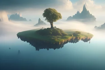 Tuinposter A Mystical Realm With Beautiful Floating Islands in the Sky (Generative Art) © Justin