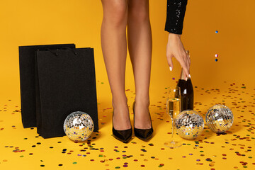 Concept, girl at a party with a disco ball.