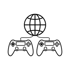 Online game internet connection icon. Icon for connecting to an online game with two players. A symbol indicating an Internet connection. Icon for online game connection. vector illustration