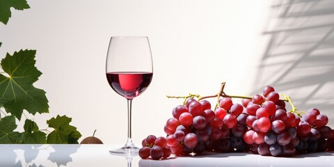 A picture Isolated white background with a Glass of red wine surrounded red grape, AI Generative