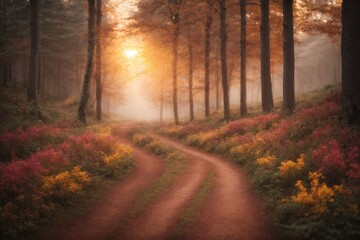 Obraz premium Stunning natural scenery with warm, vibrant deciduous tree colors in the fall