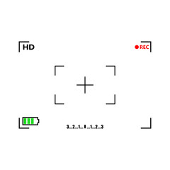 Photo camera frame viewfinder screen of video recorder digital display on transparent background