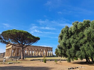 Fototapeta na wymiar Scenic view of a Greek temple on a sunny day