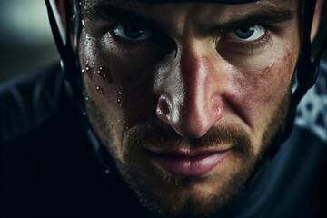 Dramatic close-up portrait of Cyclist
