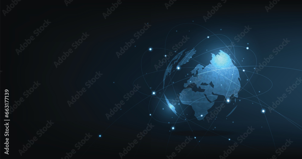 Poster global network technology background.world image on dark blue background.communication technology fo