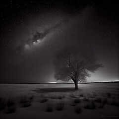 tree and moon in the night