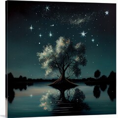 night landscape with tree and moon