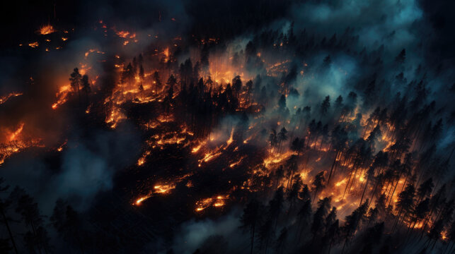 Aerial shot of forest fire.