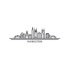 Canada Hamilton cityscape skyline city panorama vector flat modern logo icon. Ontario town emblem idea with landmarks and building silhouettes. Isolated thin line graphic