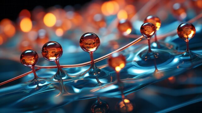 K&uuml;nstlerische Darstellung eines Atommodells in den Farben orange und blau