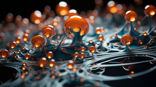 K&uuml;nstlerische Darstellung eines Atommodells in den Farben orange und blau