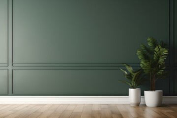 Grüne Wand: Leerstehender Raum als Basis Set für Architekten - obrazy, fototapety, plakaty