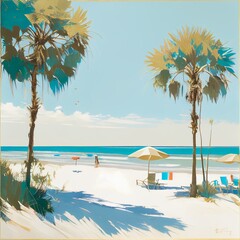 beach with palm trees and sun