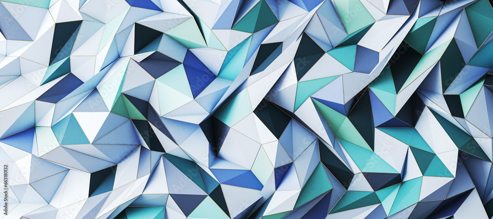 Poster creative wide blue geometric background. landing page concept. 3d rendering.