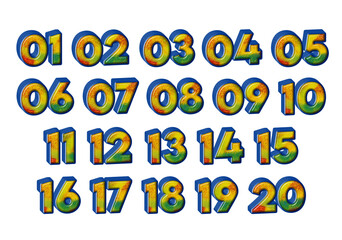 3D number01,02,03,04,05,06,07,08,09,10,11,12,13,14,
15,16,17,18,19,20 line blue with abstract texture
