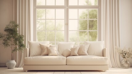 Photo of a white couch in front of a window