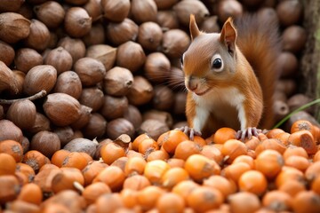 a squirrel hoarding acorns in a secretive spot