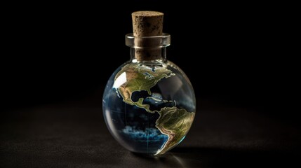 a unique miniature earth in a bottle, AI Generative