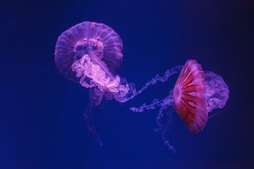 underwater shooting of beautiful jellyfish Chrysaora hysoscella