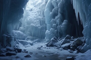 cave walls covered with icy formations