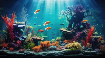 Naklejka na ściany i meble An exquisite aqua scape featuring a lush underwater garden with vibrant aquatic plants, AI Generative