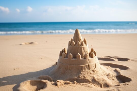 a half-filled sandcastle at the beach