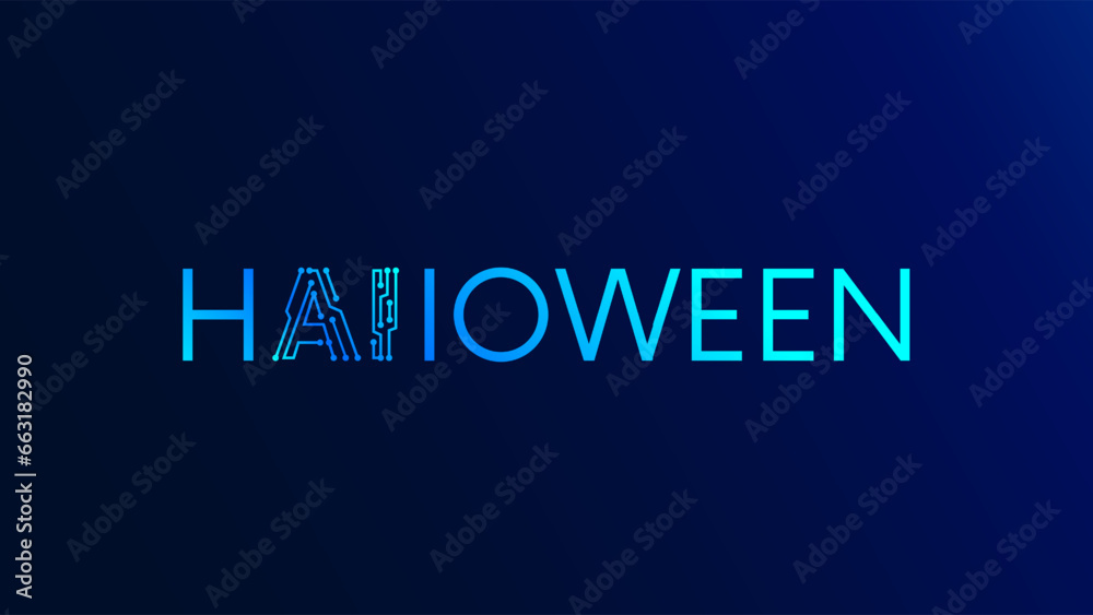Aufkleber halloween logo in electronic technology style. halloween party banner on the theme artificial intell