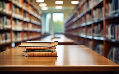 Abstract blurred public library interior space. blurry room with bookshelves by defocused effect. use for background or backdrop in business or education concepts. Generative Ai