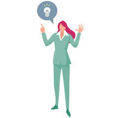 アイデアが浮かんだ指差すビジネスウーマン