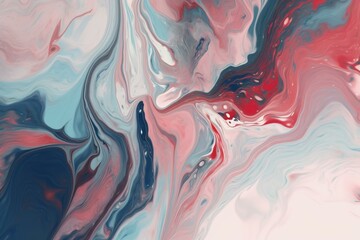 Abstract minimalistic wallpaper with soft white, blue and red tones, featuring intricate marble patterns and glowing, melting colors. Generative AI - obrazy, fototapety, plakaty