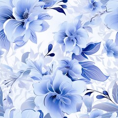 Spring blue seamless pattern of flowers, leaves and herbs. Generated by AI