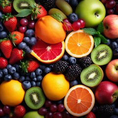 Naklejka na ściany i meble Fruits, healthy eating, juicy, citrus, fruit salad, fruit diversity, healthy lifestyle, generative ai