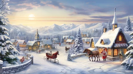 Fotobehang A whimsical Christmas tableau set in a magical winter wonderland, AI Generative © Horsi