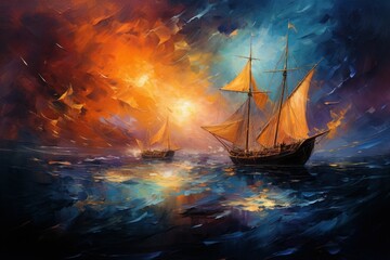 Mystical seafaring ships powered by enchanted winds - Generative AI