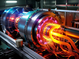 A particle accelerator rapidly propels a proton, resembling a stylish race with intense energy.