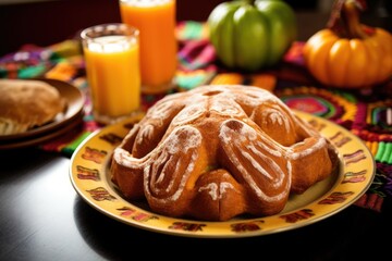 Obraz na płótnie Canvas mexican bread of the dead pan de muerto on a plate