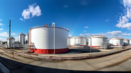 Fototapeta premium Future of Fuel: Expansive Hydrogen Energy Facility with Steel Storage. Generative ai