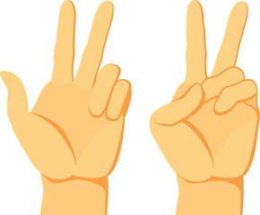 Hands 2 fingers & 2 fingers opens Trendy hands poses set. Body language signs and symbols for communication