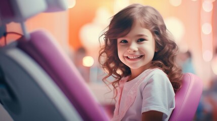 Young Girl's Bright Smile: Dental Care Visit to the Dentist. Generative ai