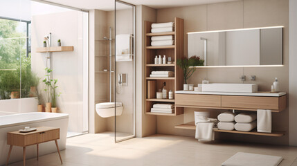 Modern room interior design with bathroom accessories 