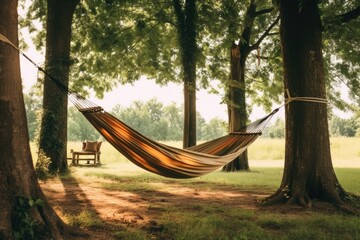 Fototapeta na wymiar a cozy hammock hung between two trees