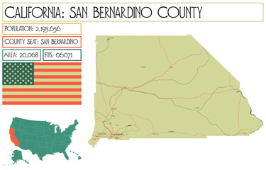 Large and detailed map of San Bernardino County in California, USA.