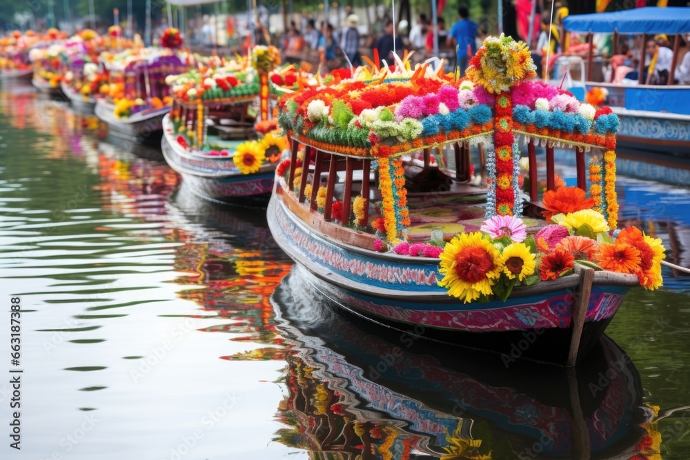 Wall mural decorated boats on water at a boat festival