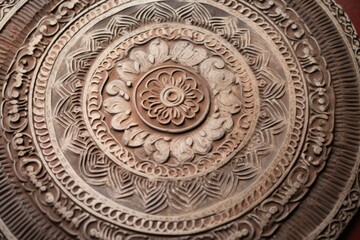 detail of intricate designs on a worn buddhist mandala