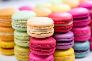Obraz premium brightly colored macarons piled high