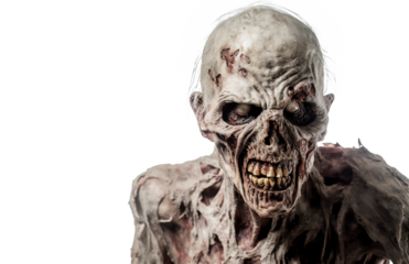 A very Scary Zombie ready to attack on transparent background png. Ai generative.