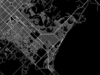 Vector road map of the city of  Barranqueras in Argentina with white roads on a black background.